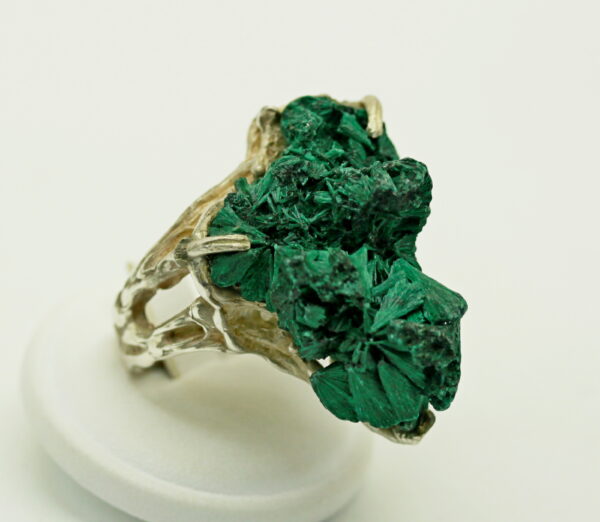 Natural fibrous malachite ring - 925 ‰ silver