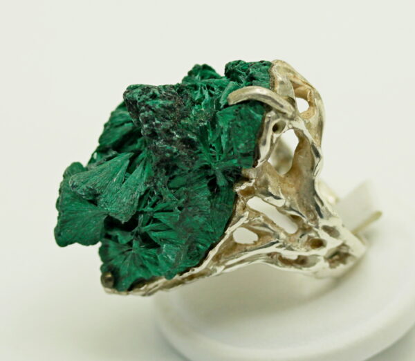 Natural fibrous malachite ring - 925 ‰ silver - Image 2