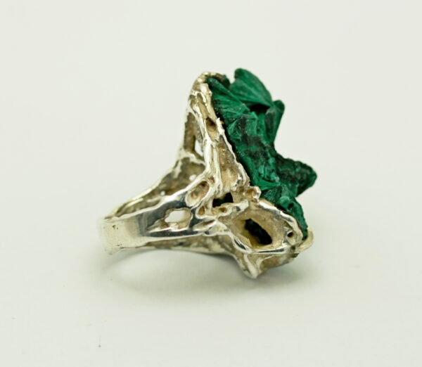 Natural fibrous malachite ring - 925 ‰ silver - Image 3