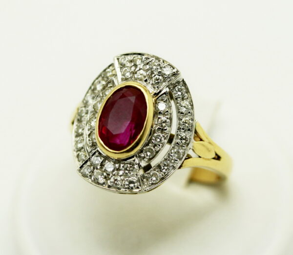 White/yellow ruby and diamond ring - 750‰ gold