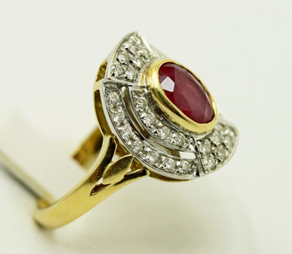 White/yellow ruby and diamond ring - 750‰ gold - Image 2