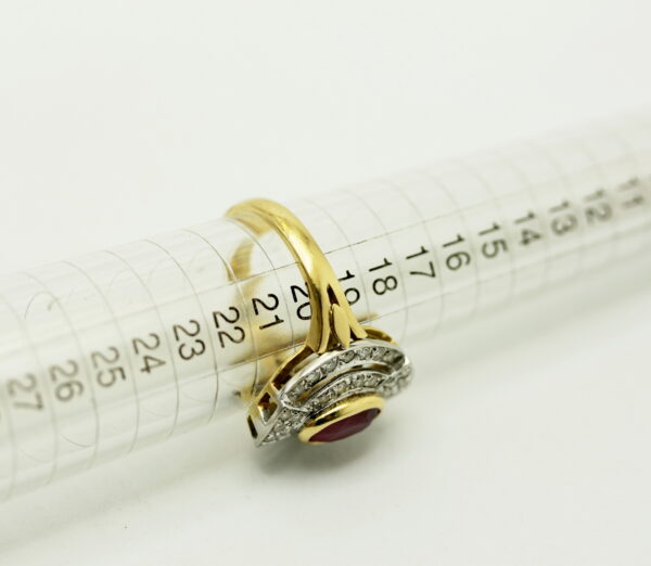 White/yellow ruby and diamond ring - 750‰ gold - Image 6