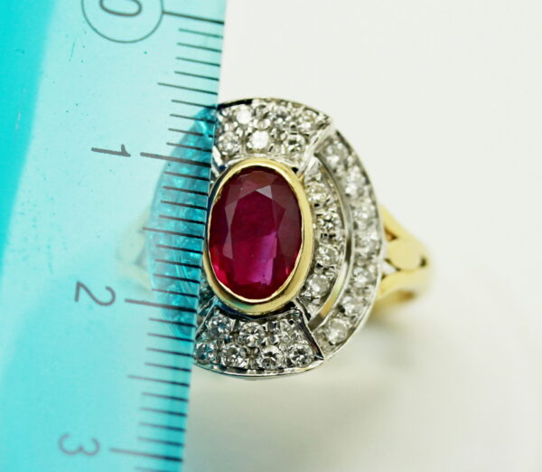 White/yellow ruby and diamond ring - 750‰ gold - Image 7