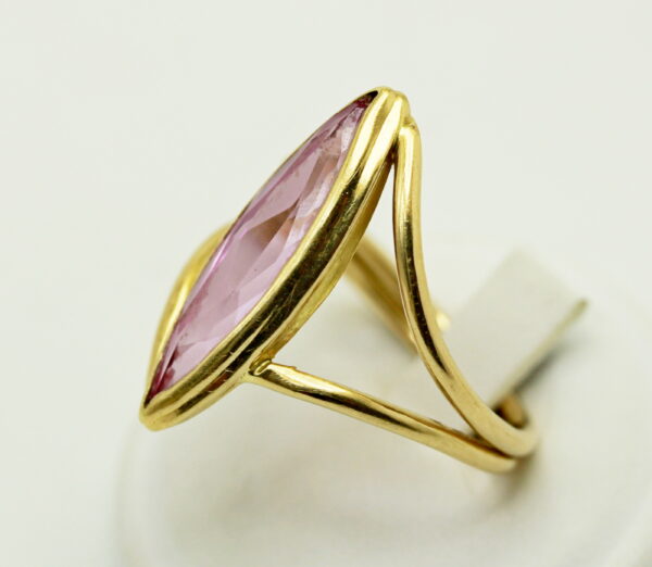 Vintage 1960's pink synthesis stone ring - 750‰ gold - Image 3