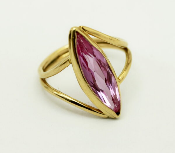 Vintage 1960's pink synthesis stone ring - 750‰ gold - Image 4