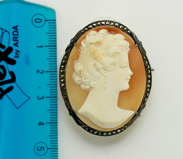 "Dame" cameo brooch/pendant - 925‰ silver and marcassite - Image 2