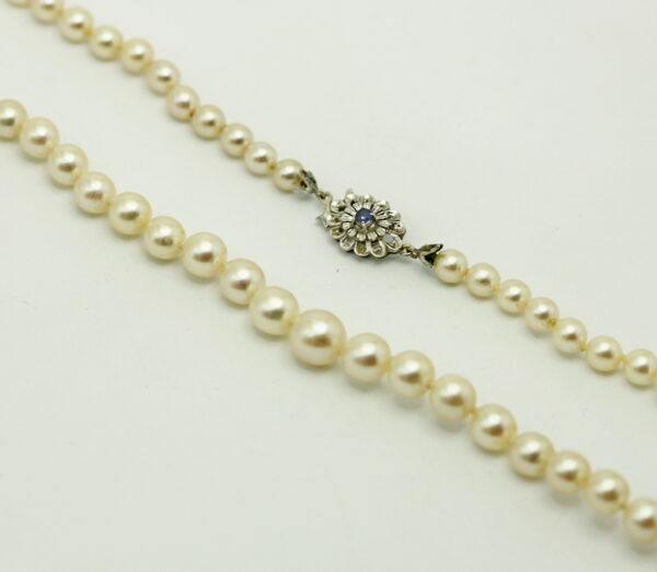 Scaled white Akoya pearl necklace - 750‰ white gold clasp with sapphire - Image 3