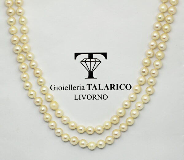 Akoya pearl necklace 2 strands - tulip-shaped clasp in 750‰ gold - Image 2