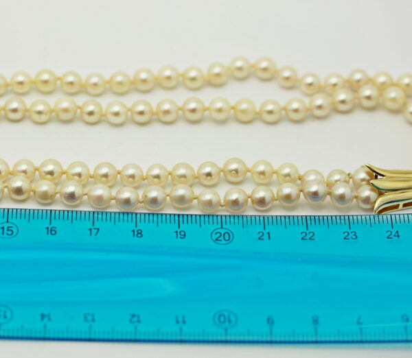 Akoya pearl necklace 2 strands - tulip-shaped clasp in 750‰ gold - Image 3