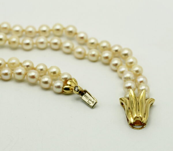 Akoya pearl necklace 2 strands - tulip-shaped clasp in 750‰ gold - Image 5