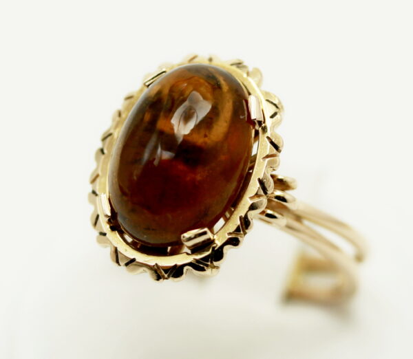 Vintage central amber oval cabochon ring - 750‰ yellow gold - Image 2