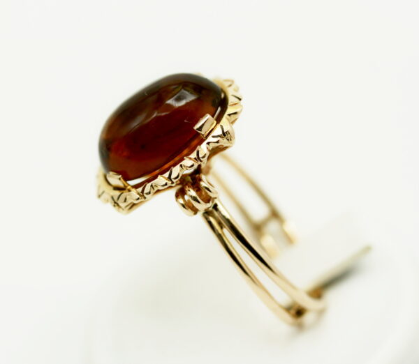 Vintage central amber oval cabochon ring - 750‰ yellow gold - Image 3