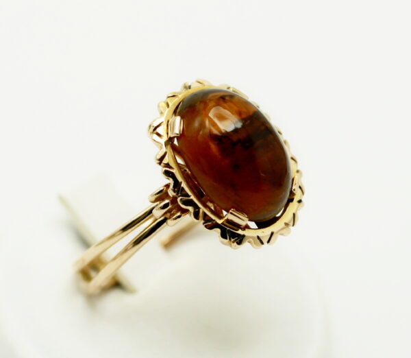 Vintage central amber oval cabochon ring - 750‰ yellow gold