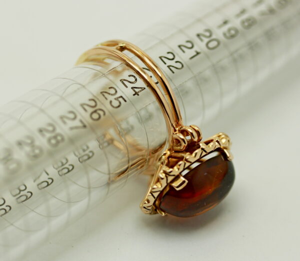 Vintage central amber oval cabochon ring - 750‰ yellow gold - Image 5