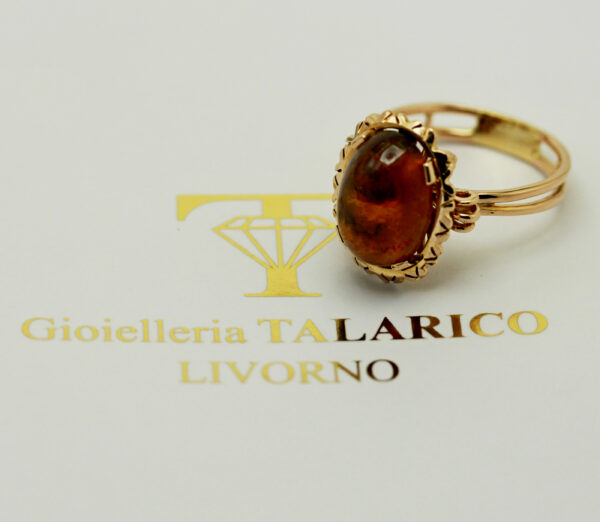 Vintage central amber oval cabochon ring - 750‰ yellow gold - Image 6