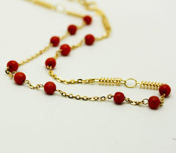 Mediterranean coral bead necklace - K.18 gold - Image 3