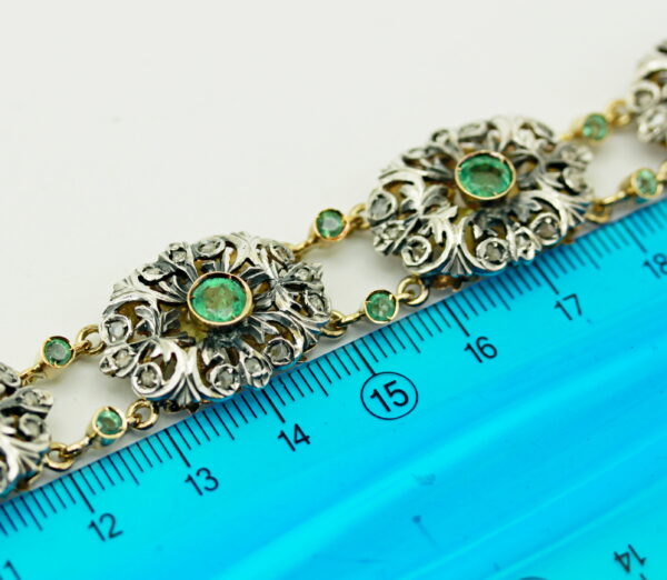 Vintage diamond roses and emeralds bracelet - K.18 gold/silver - Image 4