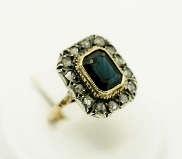 Vintage sapphire and rose diamond ring - K.18 gold/silver - Image 2