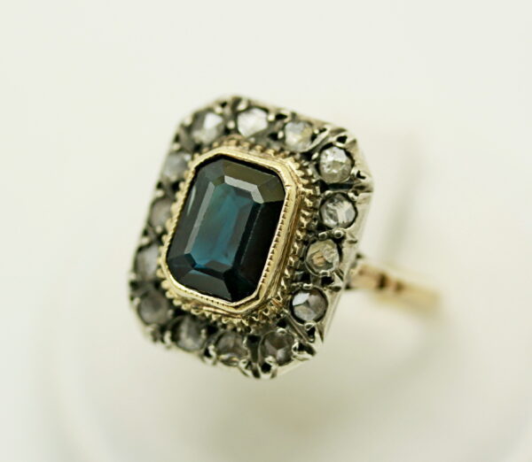 Vintage sapphire and rose diamond ring - K.18 gold/silver