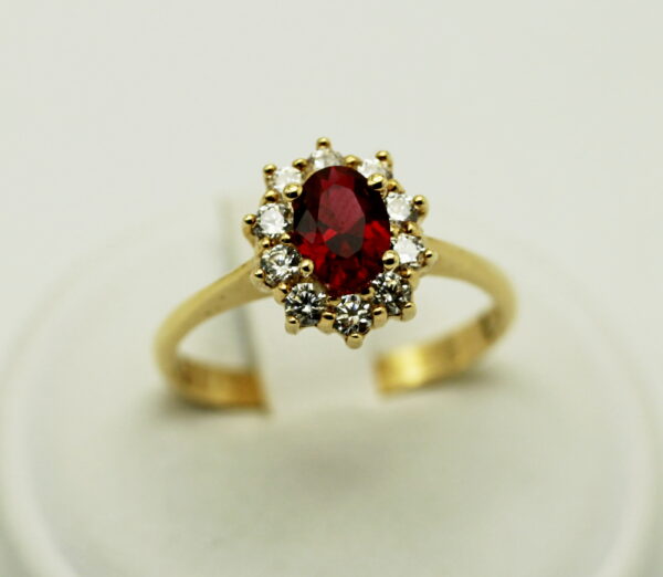 Red and white kubic zirconia daisy ring - 375‰ yellow gold - Image 2