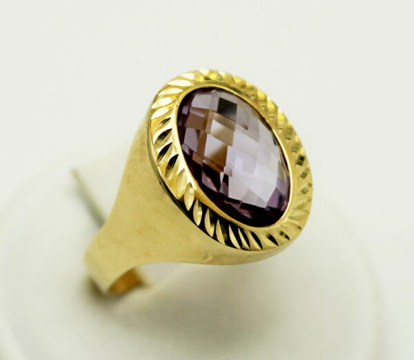 Purple kubic zirconia chevalier ring - 375‰ yellow gold