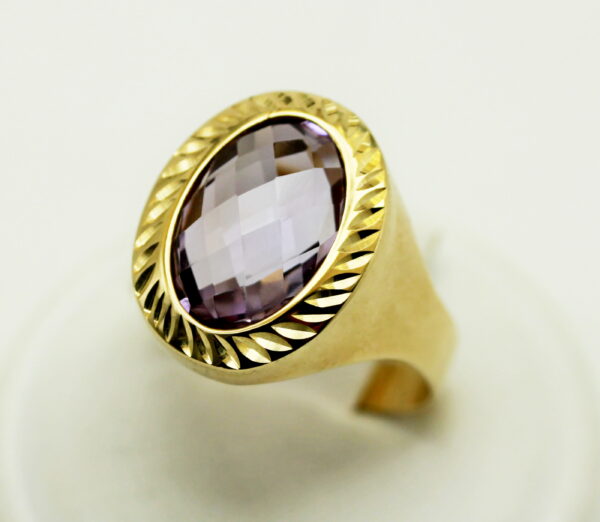 Purple kubic zirconia chevalier ring - 375‰ yellow gold - Image 2