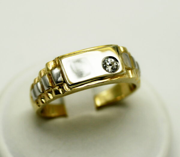 Two-tone men's ring with kubic zirconia - 375‰ gold