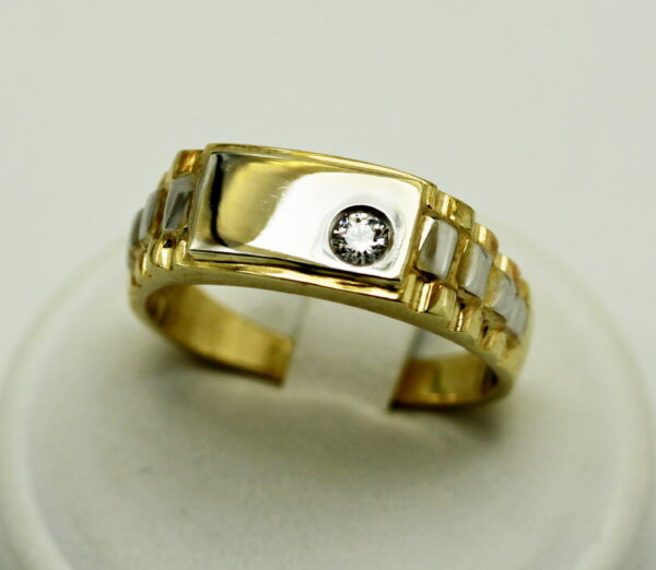 Two-tone men's ring with kubic zirconia - 375‰ gold - Image 2