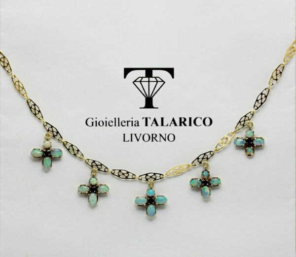 Collana con fiori di opali e zaffiro - oro K.18/K.9