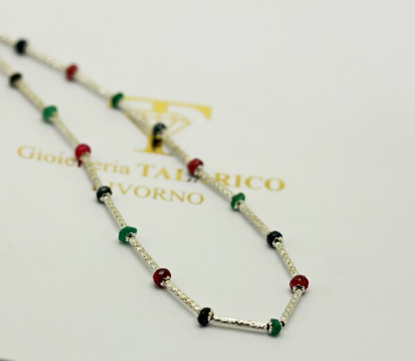 Rubies, sapphires and emeralds necklace - 750‰ white gold - Image 3