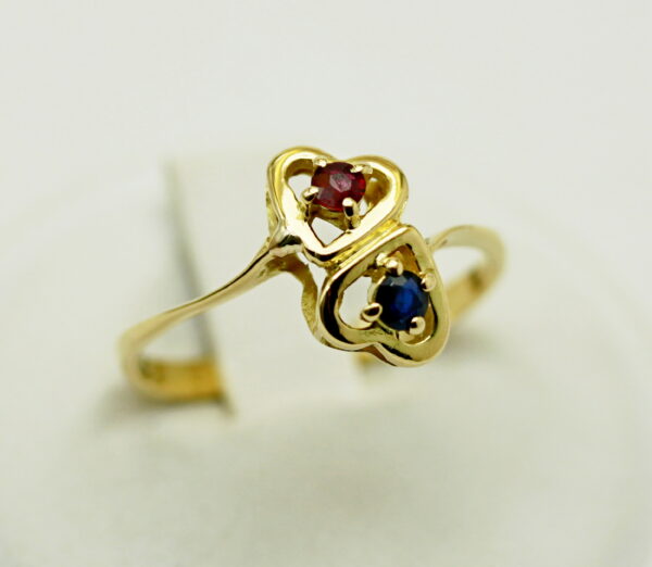 Hearts ring with ruby and sapphire - 750‰ yellow gold - Image 4