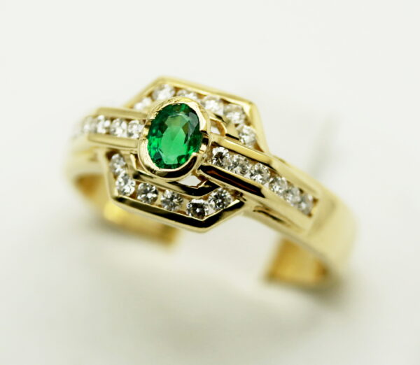 Emerald and diamond ring - 750‰ yellow gold - Image 4