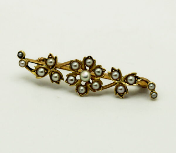 1920's vintage brooch natural beads - K.18 gold - Image 2