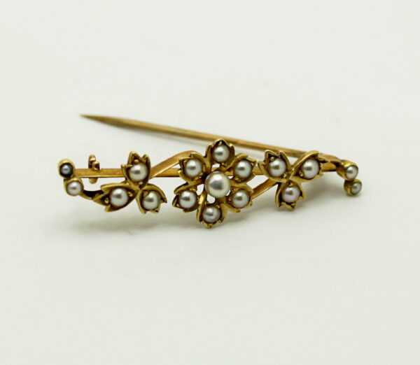 1920's vintage brooch natural beads - K.18 gold